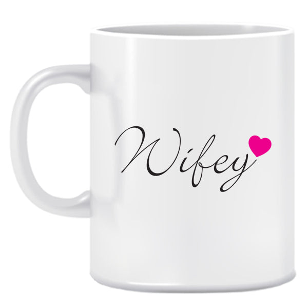 White mug with 'Wifey' and a heart on a white background